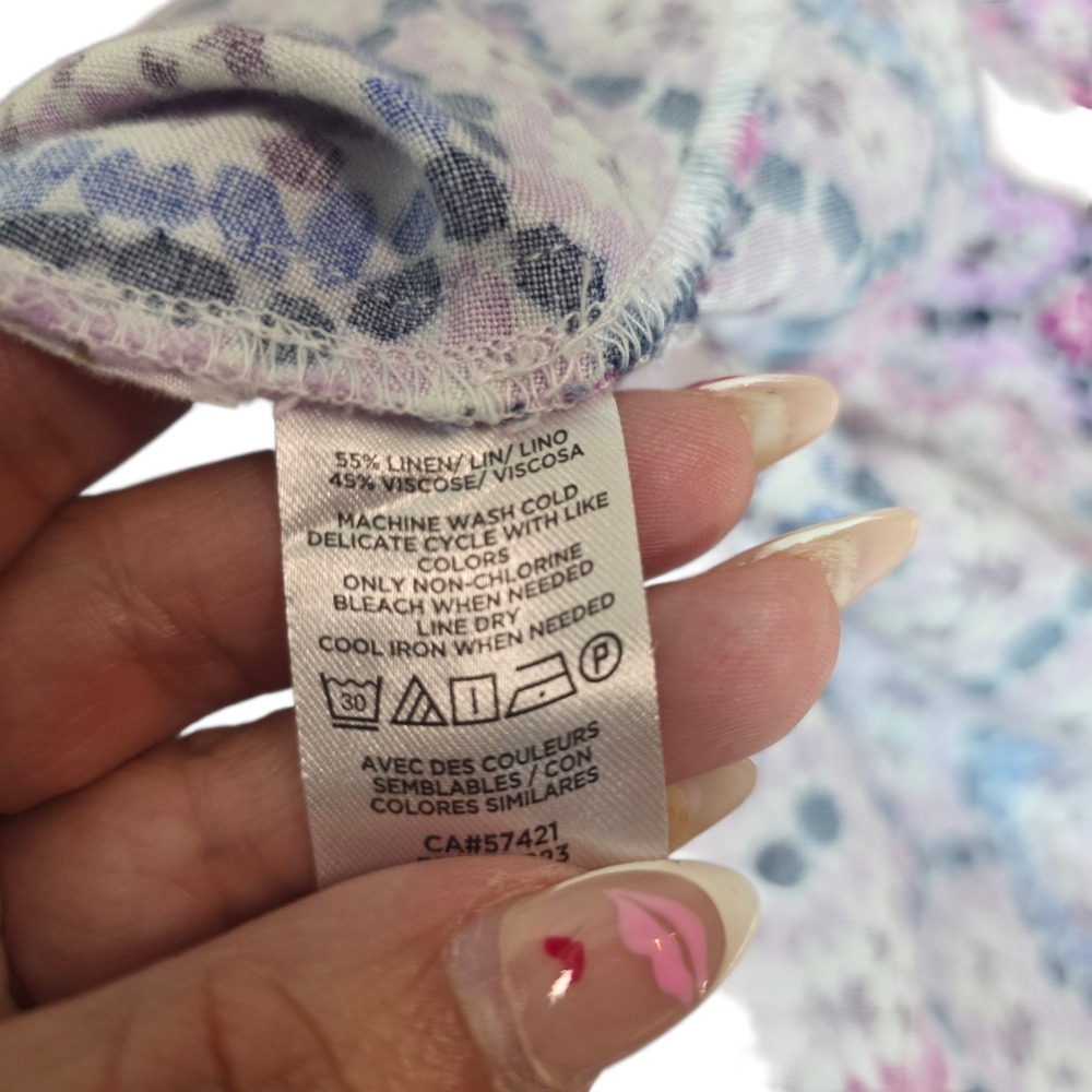 LOFT Linen Blend Wrap Midi Skirt Women 8 Boho Geometric Tie Waist Pink Blue - Picture 11 of 11